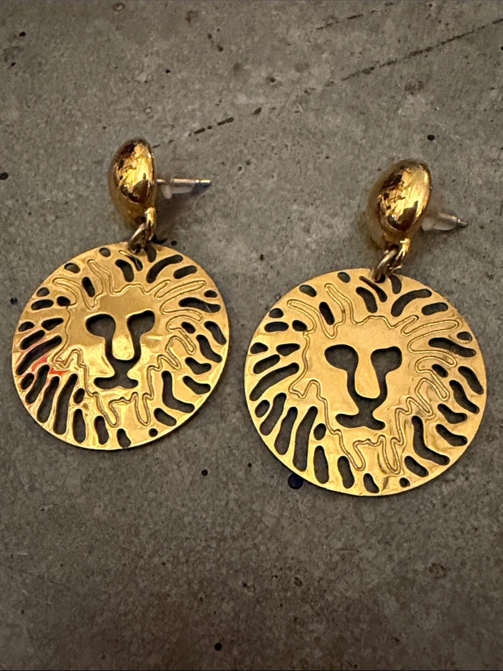 Anne Klein vintage Gold Lion Face Dangle Earrings
